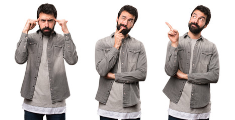 Set of Handsome man with beard thinking