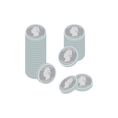 Stack of silver coins isolated isometric icon. Money fan sign, financial success, commerce and banking vector illustration.