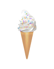 Creamy ice cream scoop isolated on white background icon. Street fast food, sweet milky dessert vector illustration in flat style