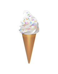 Ice cream in waffle cone isolated on white background icon. Street fast food, sweet milky dessert vector illustration in flat style
