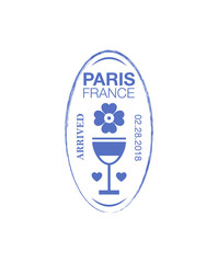 Paris arrival ink stamp on passport. International immigration sign, airport travel symbol vector illustration.