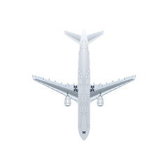 Bottom view jet airplane isolated vector icon. Passenger aircraft, air transportation, commercial airline vector illustration.