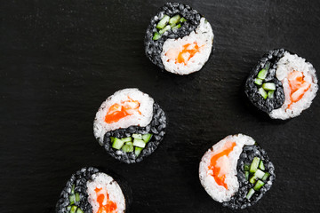 dishes of Japanese cuisine rolls with fish