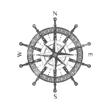 Detailed antique compass wind rose isolated on white background icon. Nautical navigation and cartography symbol vector illustration.