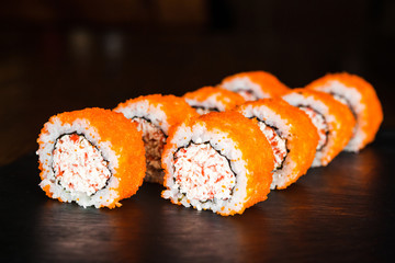 dishes of Japanese cuisine rolls with fish
