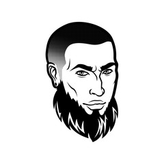 Vector bearded men face hipster head with haircuts, mustaches and beards. For Silhouettes or avatars, emblems and icons, labels