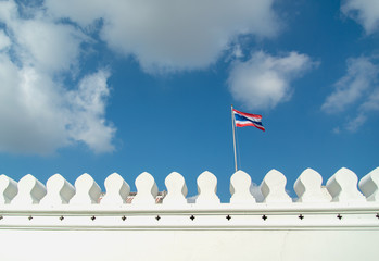 White Wall of the Grand Palace Outside and lawn, (Wat Phra Kaew) Bangkok