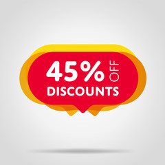 Special offer sale red tag isolated vector illustration. Discount offer price label, symbol for advertising campaign in retail, sale promo marketing, 45% off discount sticker, ad offer on shopping day