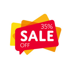 Special offer sale red tag isolated vector illustration. Discount offer price label, symbol for advertising campaign in retail, sale promo marketing, 35% off discount sticker, ad offer on shopping day