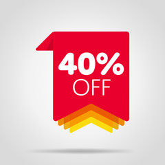 Special offer sale red tag isolated vector illustration. Discount offer price label, symbol for advertising campaign in retail, sale promo marketing, 40% off discount sticker, ad offer on shopping day