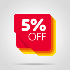 Special offer sale red tag isolated vector illustration. Discount offer price label, symbol for advertising campaign in retail, sale promo marketing, 5% off discount sticker, ad offer on shopping day