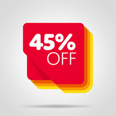 Special offer sale red tag isolated vector illustration. Discount offer price label, symbol for advertising campaign in retail, sale promo marketing, 45% off discount sticker, ad offer on shopping day