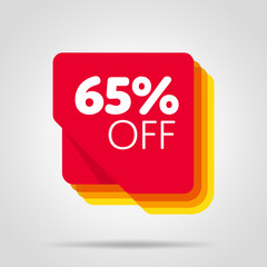 Special offer sale red tag isolated vector illustration. Discount offer price label, symbol for advertising campaign in retail, sale promo marketing, 65% off discount sticker, ad offer on shopping day