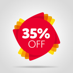 Special offer sale red tag isolated vector illustration. Discount offer price label, symbol for advertising campaign in retail, sale promo marketing, 35% off discount sticker, ad offer on shopping day