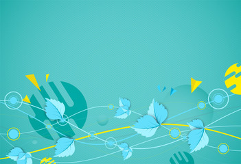 Green color wave with leaves. Nature theme vector