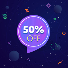 Naklejka premium 50% off discount sticker. Special offer sale red tag isolated vector illustration. Discount offer price label, symbol for advertising campaign in retail, sale promo marketing