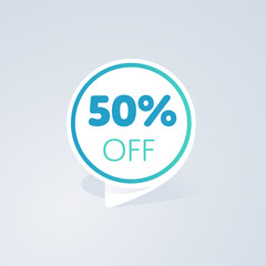 50% off discount sticker. Special offer sale red tag isolated vector illustration. Discount offer price label, symbol for advertising campaign in retail, sale promo marketing