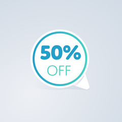 50% off discount sticker. Special offer sale red tag isolated vector illustration. Discount offer price label, symbol for advertising campaign in retail, sale promo marketing