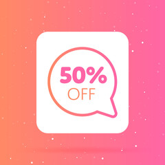 50% off discount sticker. Special offer sale red tag isolated vector illustration. Discount offer price label, symbol for advertising campaign in retail, sale promo marketing