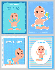 Its Boy Posters Set with Toddler Infant in Diaper