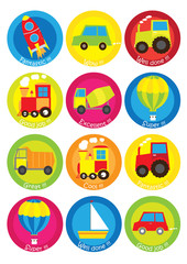 Teacher Reward Motivational Stickers for Children - vehicles , transport elements collection