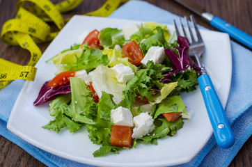 Dietary salad with tomatoes and feta cheese