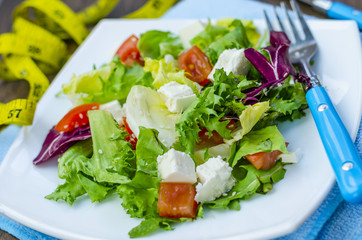 Dietary salad with tomatoes and feta cheese