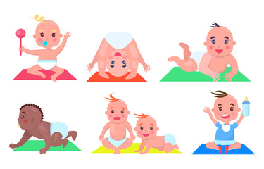 Set of Color Pictures with Various Small Children