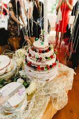 Elegant candy bar for a wedding full of pastries