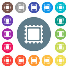 Postal stamp flat white icons on round color backgrounds