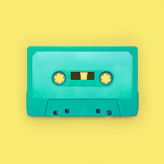 Cassette tape close up, blank for customisation of label, isolated and presented in punchy pastel colors, for nostalgic creative design web & print