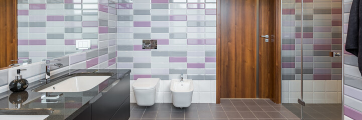 Bathroom with two basins - obrazy, fototapety, plakaty