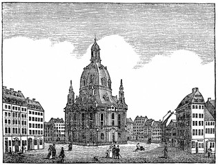 Obraz premium Dresden Frauenkirche, Germany (from Das Heller-Magazin, June 28, 1834) 