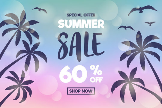 Special offer - discounts for Summer Sale. Colourful poster. Vector.
