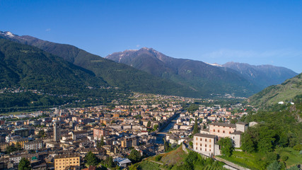 Fototapeta na wymiar Valtellina, panoramic view of city of Sondrio. 