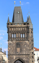 Prague in Czech Republic  tower on the Charles bridge one of the