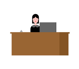 Reception girl and rack. Acceptance of guests. Vector illustration
