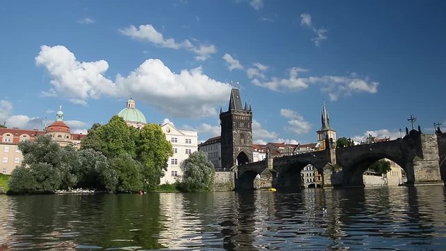 Charles Bridge and Old Town Bridge Tower, famous landmarks with gothic architecture attracting thousands of tourists everyday. Prague, Czech Republic