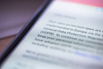 General Data Protection Regulation - closeup smartphone message with text GDPR