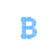 Blue bitcoin sign in glitch style on white background. Internet money digital vector illustration. Interference effect for image