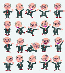 Businessman. Twenty eight expressions and basics body elements, template for design work and animation. Vector illustration to Isolated and funny cartoon character.