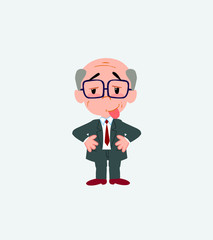 Old businessman with glasses in waiting attitude with funny expression.
