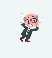 Old businessman with glasses very alarmed takes the hands to the head.