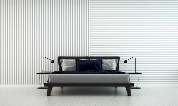 The modern white bedroom interior design and tile wall texture background 
