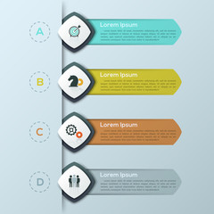 Modern infographic design template with 4 separate lettered elements and text boxes