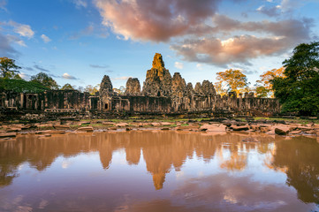 Naklejka premium Bayon Temple with giant stone faces, Angkor Wat, Siem Reap, Cambodia.