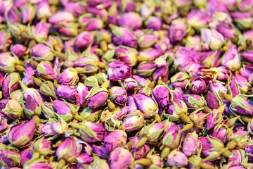 Dried flowers of roses. Herbs in Grand Bazaar in Tabriz. East Azerbaijan province. Iran