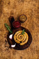 Fried round sausages