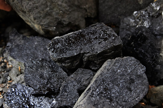 Close up of black coal pile. Coal mining