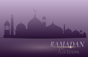 Ramadan Kareem greetings with mosque silhouette